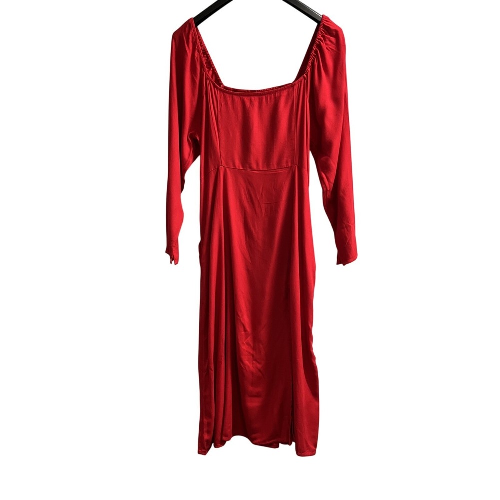 Old Navy Dress Womens L Red Milkmaid Smocked Midi Peasant Boho Cottagecore